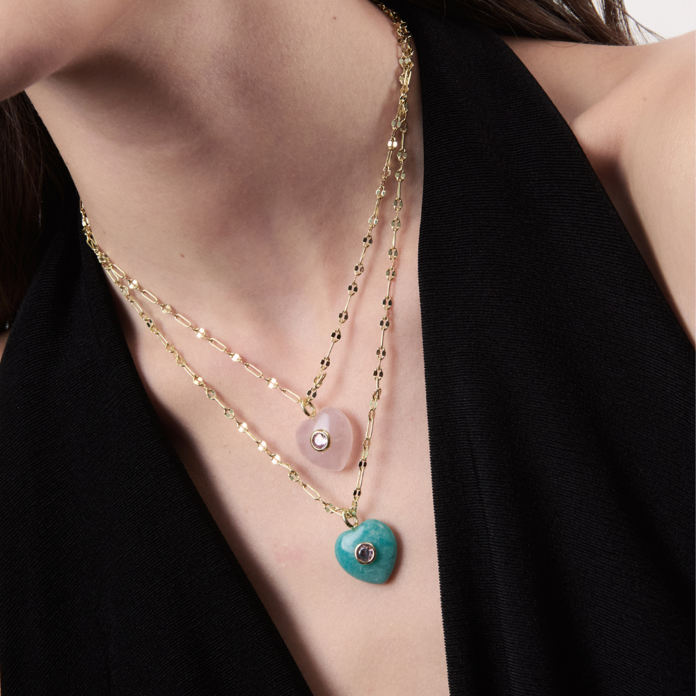 COLLAR GEM HEART PINK - 9931