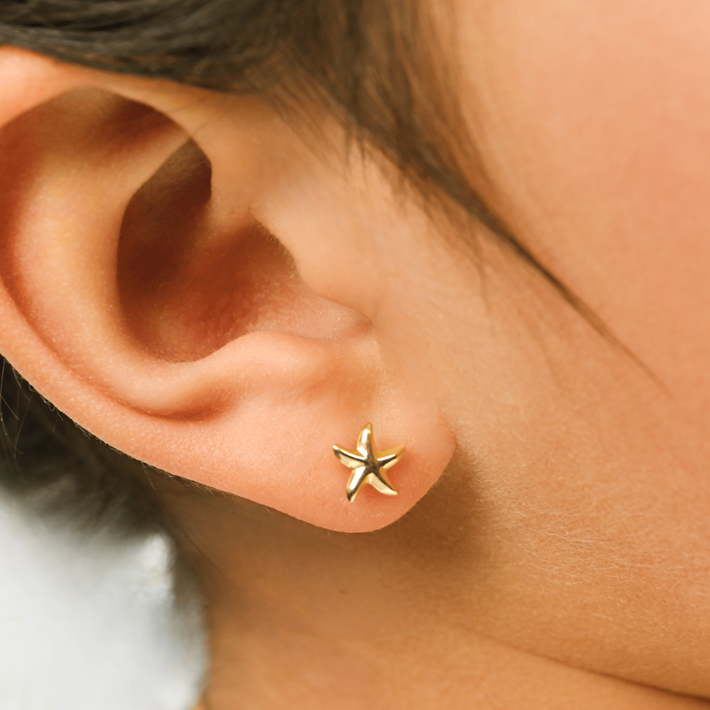 ARETES ESTRELLA DE MAR ORO 18K PARA BEBÉ 8339 – Bohoo jewelry